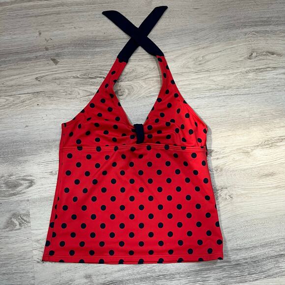 Lands End Red Navy Polka Dot Halter Tankini Swim Top Girls Size 10 - Picture 1 of 5